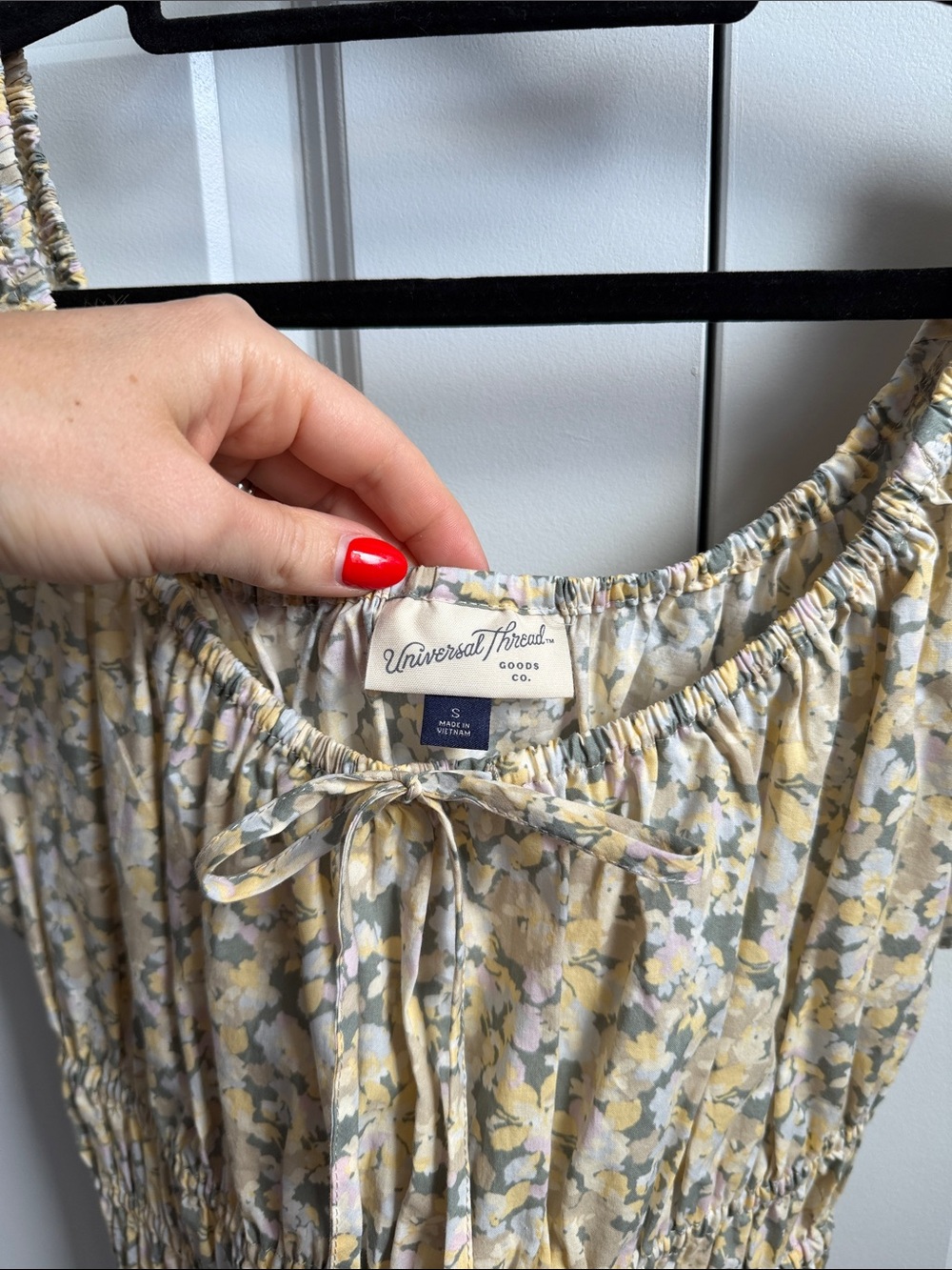 Smocked Floral Top with Puff Sleeves - Yellow/Cream - Picture 3 of 4